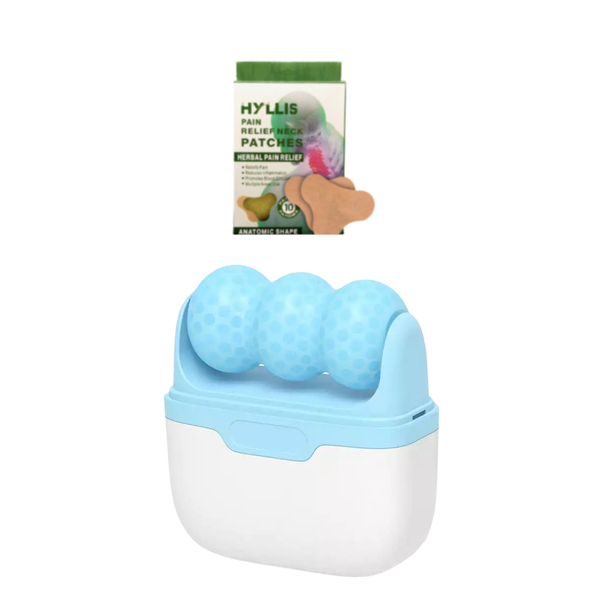 Anti-Aging Portable Ice Roller with 10 Herbal Pain Relief Patches