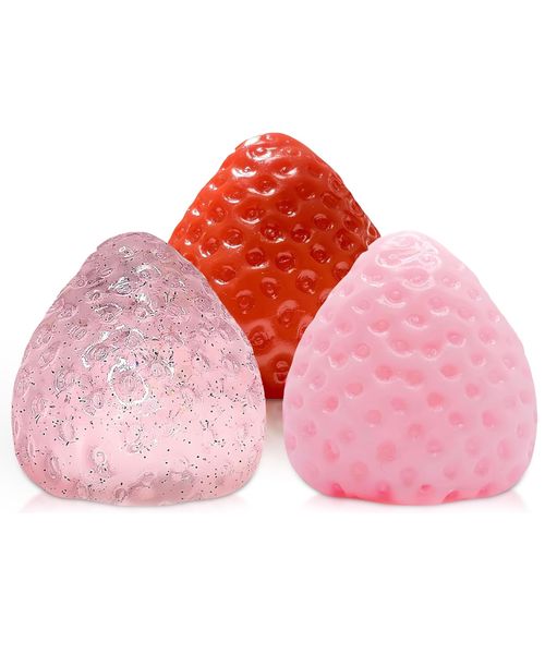Big Squishies Strawberry Cute Squeeze Toys Kawaii Sticky Stress Toys- 3 Pieces