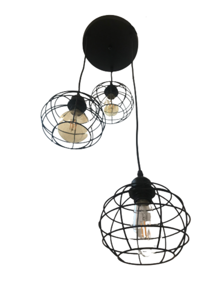 Adjustable 3-Light Pendant Lighting, with Black Metal Cage Shade