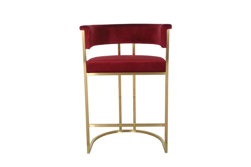 Jost Stainless Steel Gold Spray Bar Stool with Maroon Fabric