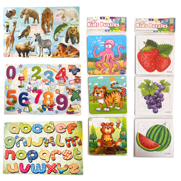 Kids Wooden Jigsaw Puzzle Board Set - Assorted Designs (Big &amp; Small Packs)