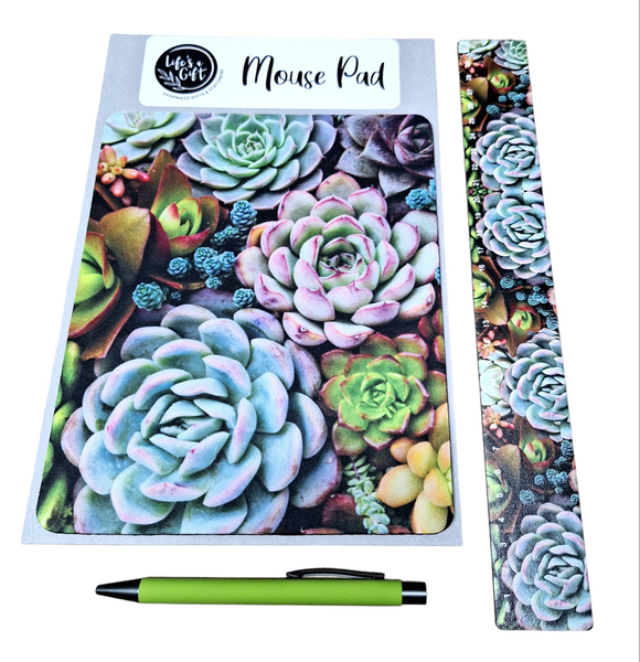 Mouse Pad, 30cm Ruler &amp; Pen Combo - Big Succulent Plants