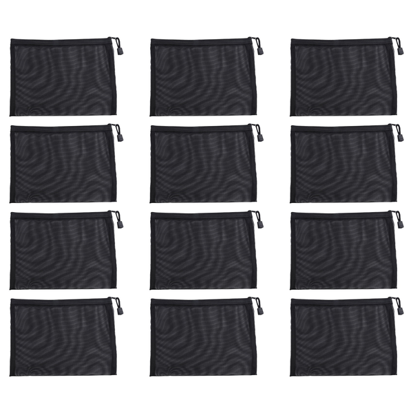 12 Pcs Mesh Bags Black Pouch Makeup Bags Cosmetic Travel Pencil Case