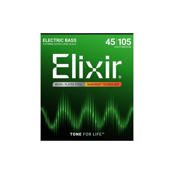 Elixir Nanoweb Nickel Plated Light Medium Extra Long Bass Strings (45-105)