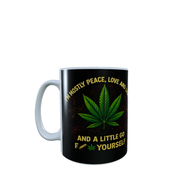 Mostly Peace Love And Light Funny Cannabis Leaf Ceramic Mug