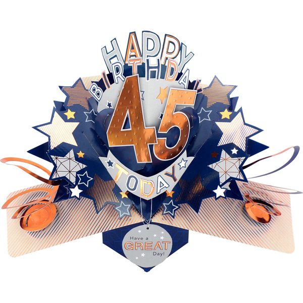 Happy 45th Birthday 3D Pop Up Card - Male