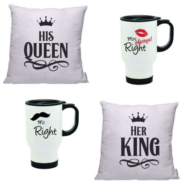 2 Standard Pillows with 2 Travel mugs