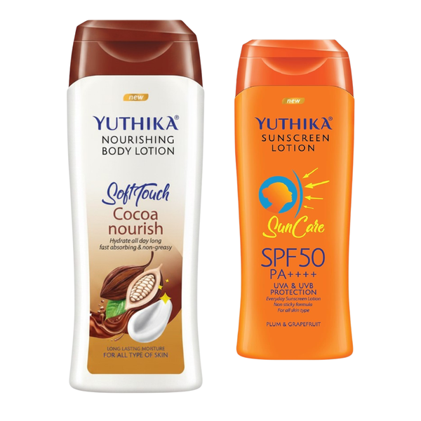 Yuthika Cocoa Body Lotion 300ml &amp; SPF 50 Sunscreen 100ml Skin Care Set