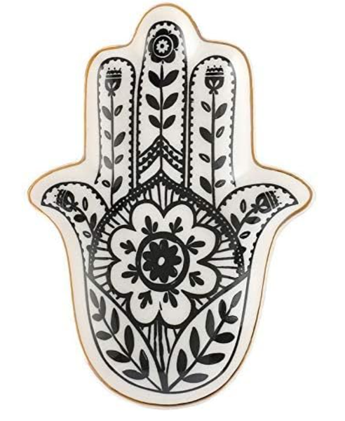 Ceramic Hamsa Evil Eye Trinket Jewelry Dish (Small, Black &amp; White)