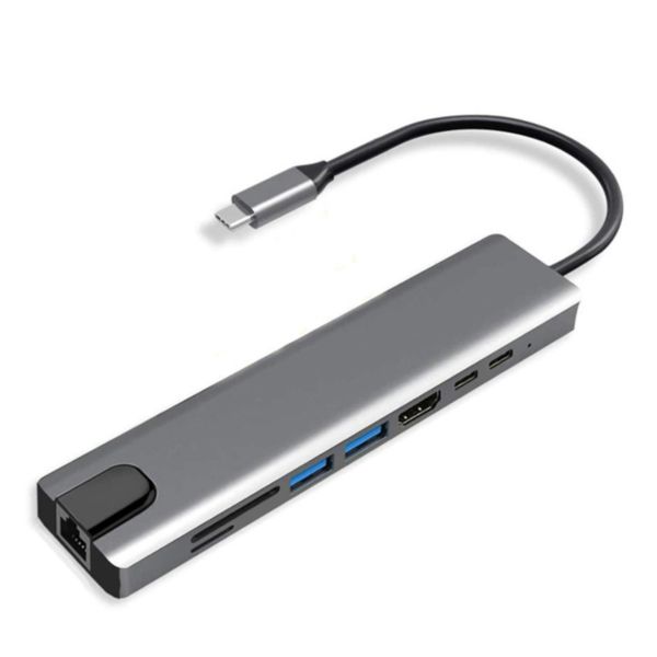 8-in-1 USB-C Docking Station, Multiport Hub with HDMI &amp; Ethernet - Gray