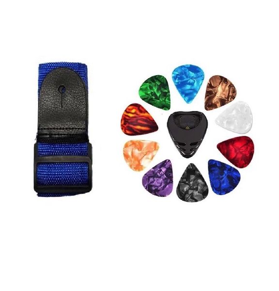 Dark Blue Guitar Strap With Pick Box and Plectrums