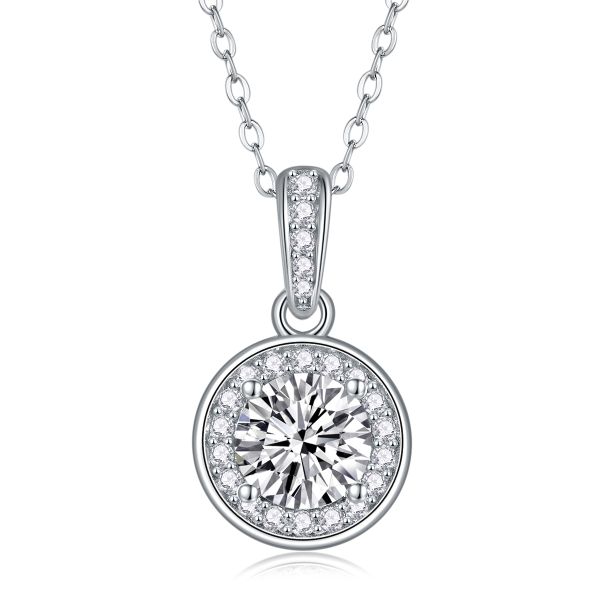 S925 Silver Moissanite "Dark Night Elf" Halo Pendant Necklace -