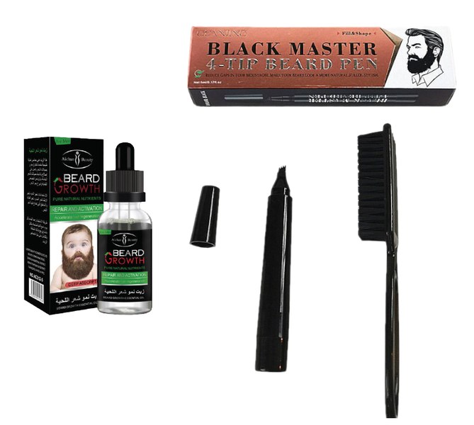 Beard Pen - 4 Tip Beard Filler Pencil With Added Beard Growth Oil