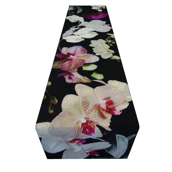 Isabel7 - Orchids Multicolour on Charcoal Floral Table Runner
