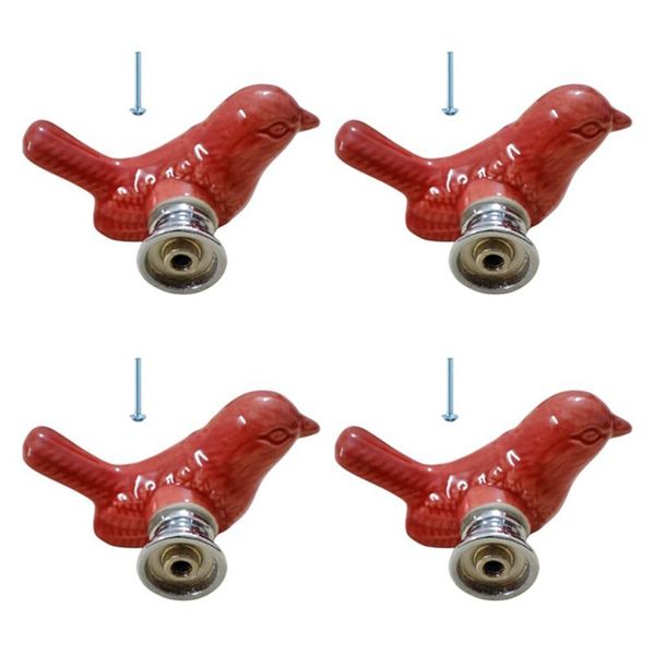 4Pack Green Cute Bird Design Cabinet Door Knobs (Red)