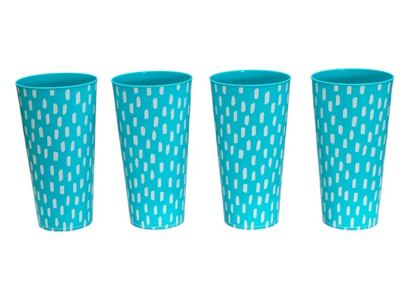 Blue Plastic 4 Piece Tumbler Set with Print - 400ml