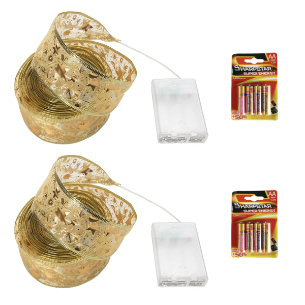 5m Warm White Christmas Ribbon LED Lights &amp; 8 x AA Batteries