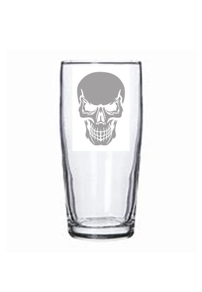 Willy Beer Glass - Etched - Skull (Black) - Set of 2
