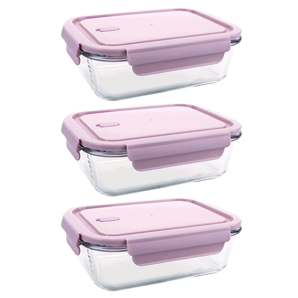 Leak-Proof Glass Food Containers - 1.04 Litre - 3 Pack