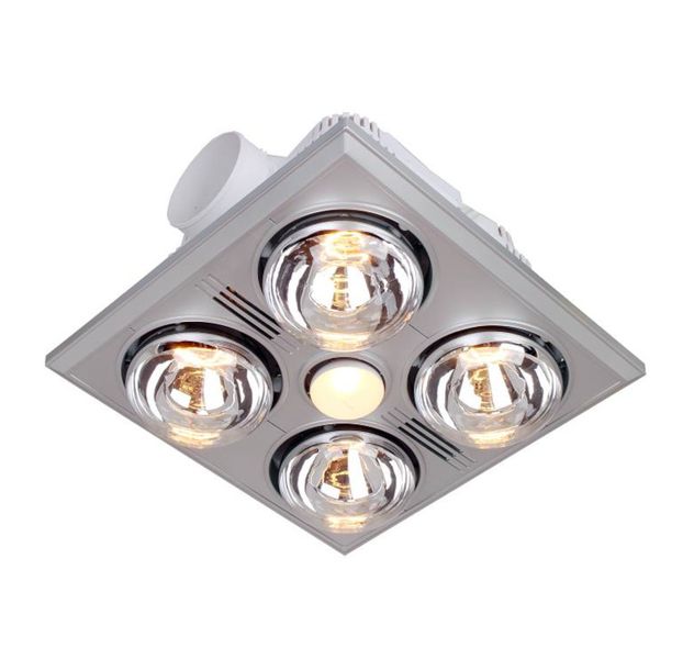 Bathroom Heating Lamp &amp; Light - 4 Lamp - Metal Finish