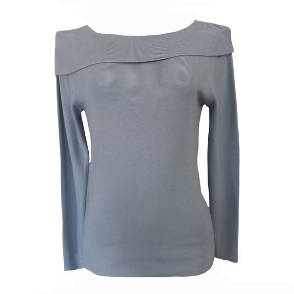 Ladies Blue fitted Polyester Square Neck Knit Top