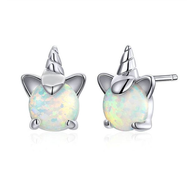 925 Sterling Silver Unicorn Opal Earrings