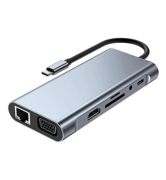 DLTech USB Type-C Hub 10 in 1 with 4K HDMI VGA PD RJ45 LAN
