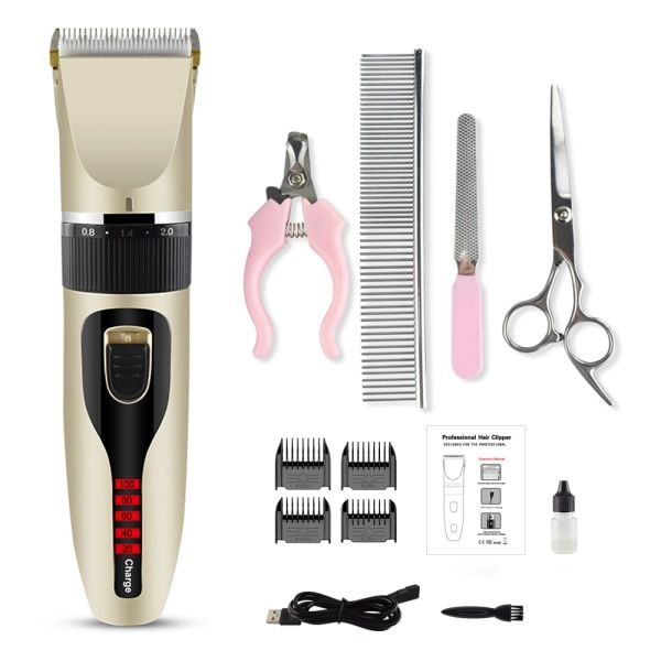 USB Electric Cat Dog Grooming Pet Hair Clipper-Gold