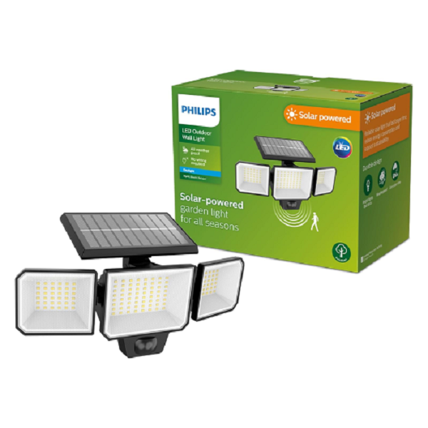 Philips Nysil Security 8.7W LED 5000K Black Solar Flood Light