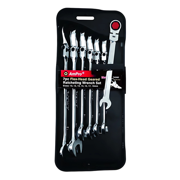 Ampro Spanner Set 7 Piece with Flex Head and Geared Ratchet