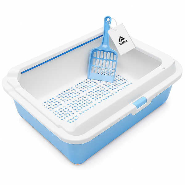 Topika Cat Litter Box with Scoop, Top Open, Easy Clean | Blue