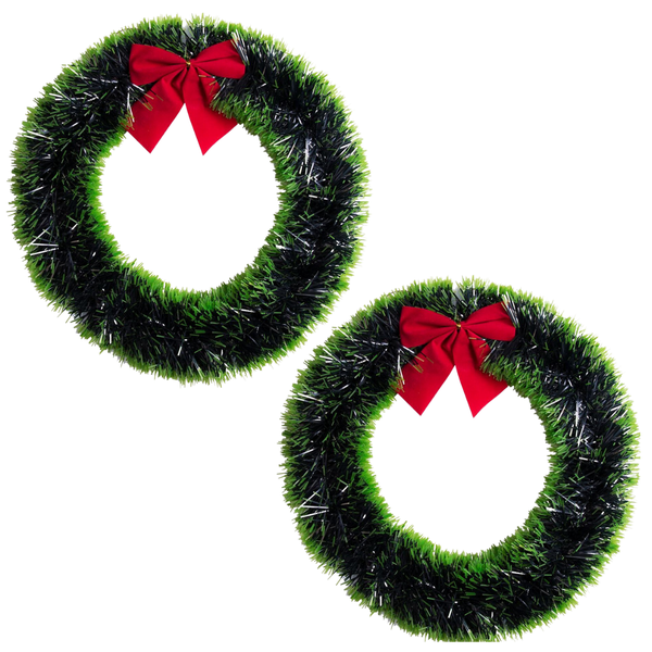 Green Christmas Wreath with Red Bow (Set of 2)