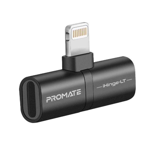Promate iHinge-LT.Black 2-in-1 Audio &amp; Charging Adaptor - Black