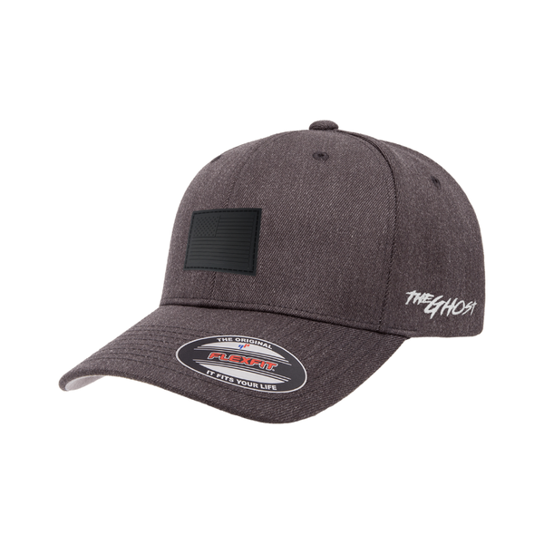 The Ghost Flexfit Dark Heather Grey Fitted Cap With Black USA Rubber Badge
