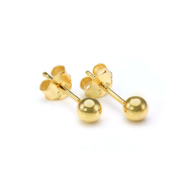 Gold Plated Small 4mm Sterling Silver Ball Stud Earrings