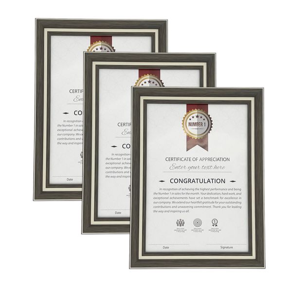 A4 Simple Curve Edge Photo Display Frame set (3-Pack) - Brown
