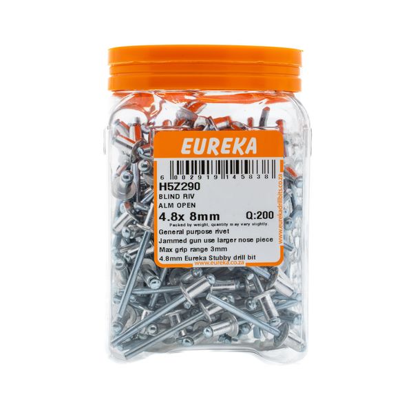 EUREKA Blind Rivet Aluminium Open 4.8 x 8mm Q:200 H5Z290