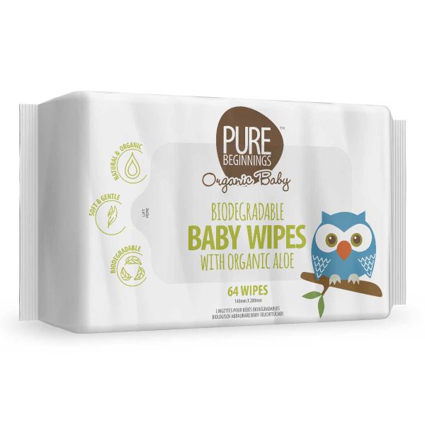 Pure Beginnings - Biodegradable Baby Wipes with Organic Aloe 64 Pack