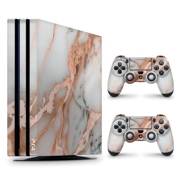 Decal Skin Compatible with PS4 Pro - Marble Rose Gold Accents (Decal Only)
