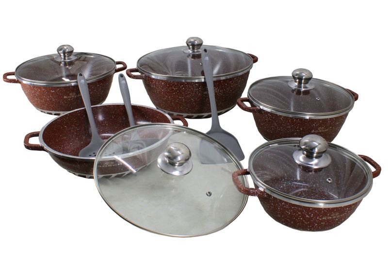 Aluminum Non-Stick 10 Piece Cookware Set-Brown