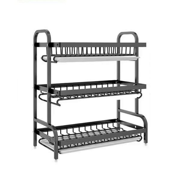 3 Layer Dish Drain Rack Kitchen Tableware Storage Rack - Black