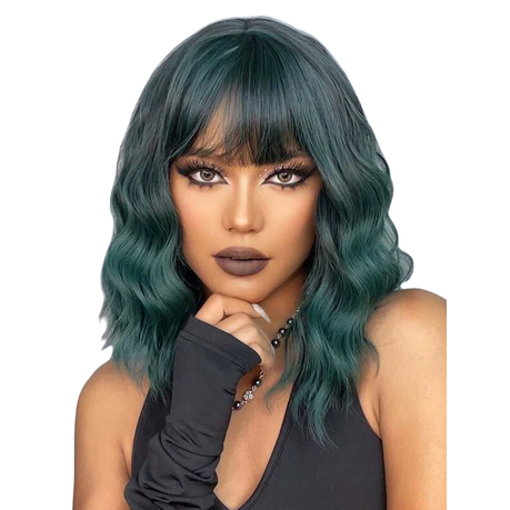 Short dark green discount wig