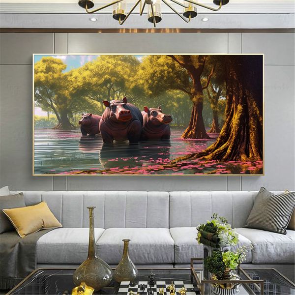 Canvas Wall Art - Hippo Retreat Abstract - 0654