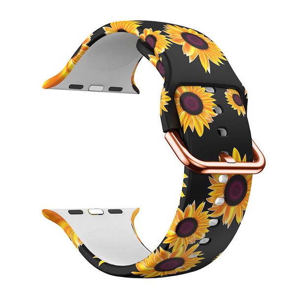 Silicone Strap for Apple Watch 42/44/45mm-Black Sunflowers