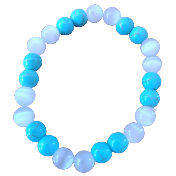 Natural Stone White Cats Eye and Turquoise Bead Bracelet