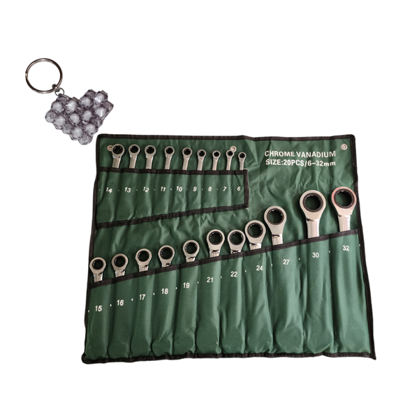 20-Piece Chrome Vanadium Ratchet Spanner Set and handmade keyholder