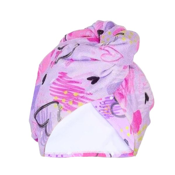 HeartHug Hair Wrap - Quick-Dry Microfiber Towel Hat for Kids (Pink Hearts)
