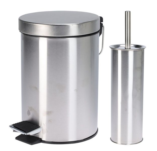 Bathroom Solutions Stainless Steel Pedal Bin 3lt with Toilet Brush and Holder
