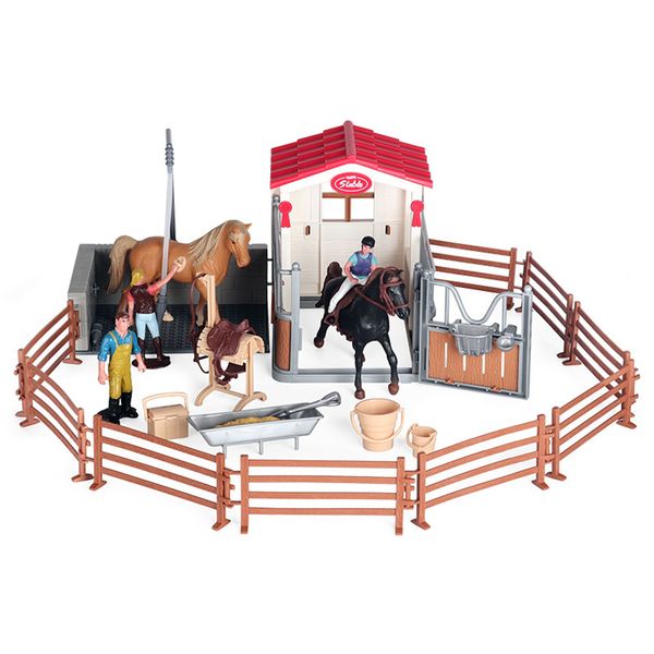 Kids Western Style Horse Riding Farm Barn Stable Toy Set (45x40x16.5cm)