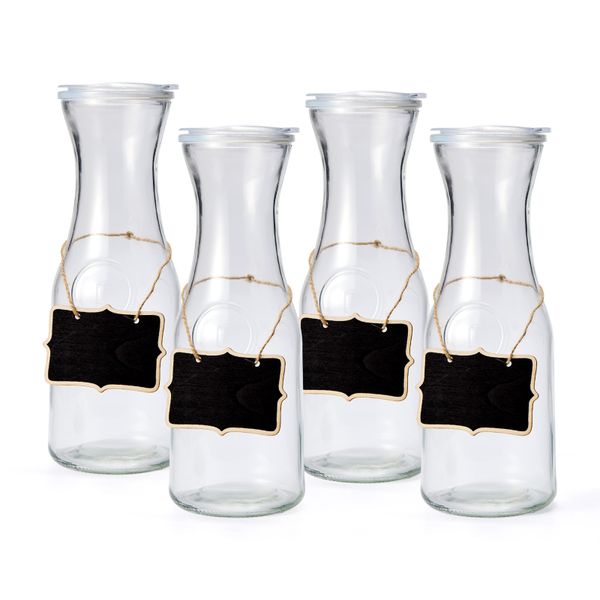 Chenshia 1L Glass Carafe 4pc Mimosa Wine Decanter- Barware Cocktail Picnic